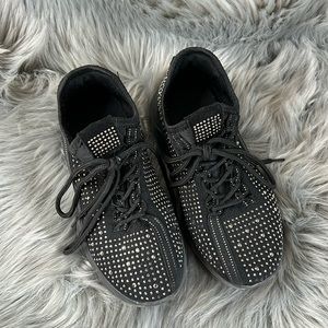 EUC Link Black Full Rhinestone Lace Up Sneakers sz 3
